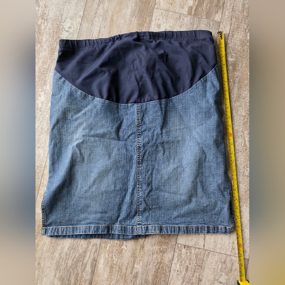 Old navy maternity denim skirt front panel stretch soze large side slit